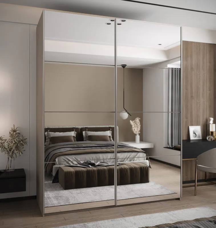 Kleiderschrank / Schiebetürenschrank | 245,5 x 190 x 64 cm | 11 Fächer | 2 Kleiderstangen | Soft-Close | Spiegel | 2 Schiebetüren | Farbe: Kaschmir