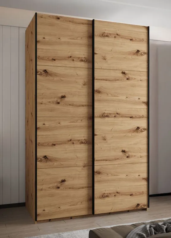 Kleiderschrank / Schiebetürenschrank | 245,5 x 150 x 64 cm | 2 Schiebetüren | 2 Kleiderstangen| 6 Fächer | 6 Einlegeböden | Farbe: Eiche Artisan
