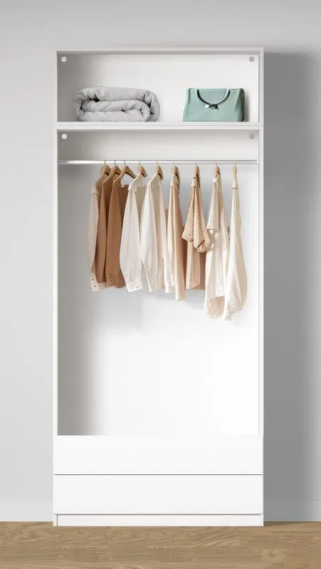 Offener Kleiderschrank | breit | 2 Schubladen | Farbe: Weiß | 1 Fach | 1 Kleiderstange | Maße: 103 x 55 x 234 cm | einfaches Design