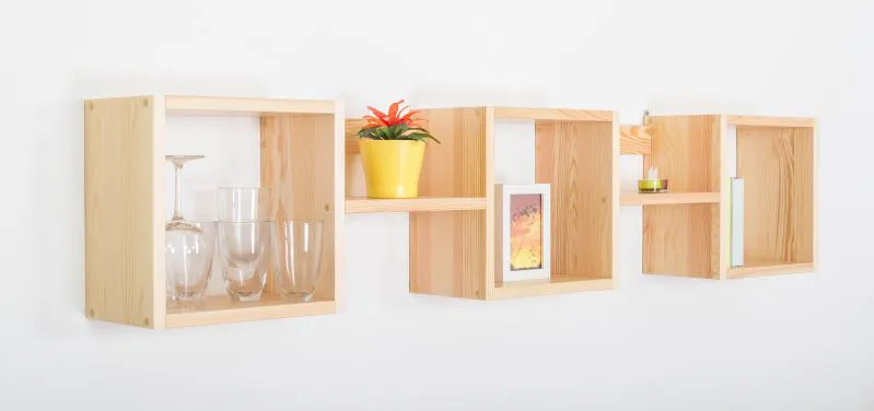 Hängeregal, Wandregal, Bücherregal - 160 cm breit, Kiefer Massivholz, Farbe: Natur Abbildung
