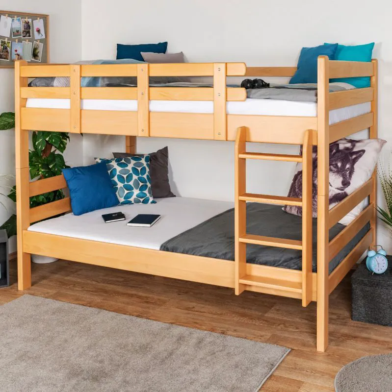 Kinderetagenbett 120 x 190 cm | Massivholz: Buche | Natur Lackiert | umbaubar in 2 Einzelbetten | Premium-Qualität | inkl. Rollroste Abbildung