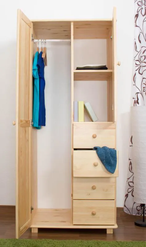 Echtholz-Kleiderschrank, Farbe: Natur 190x80x60 cm Abbildung
