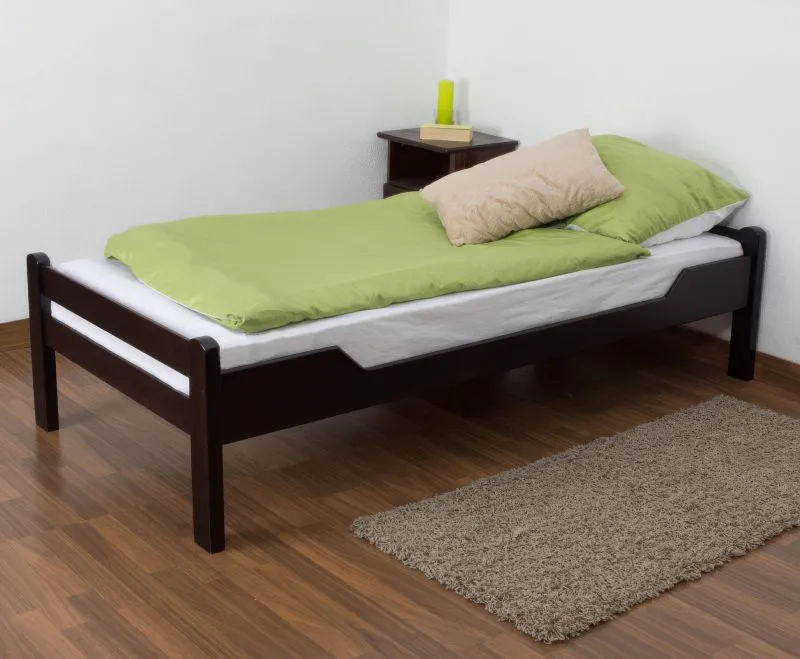 Kinderbett / Jugendbett "Easy Premium Line" K1/1n, Buche Vollholz massiv Schokobraun - Maße: 90 x 200 cm