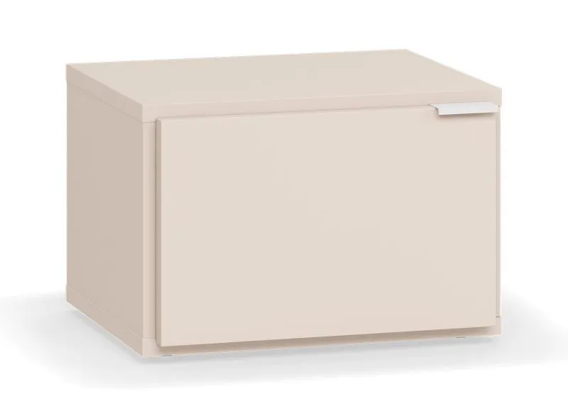 Nachtkommode | 1 Drehtür | Farbe: Beige | zwei Fächer | Nachtkästchen | Soft-Close Funktion | Maße: 45 x 40 x 30 cm | beidseitig montierbar