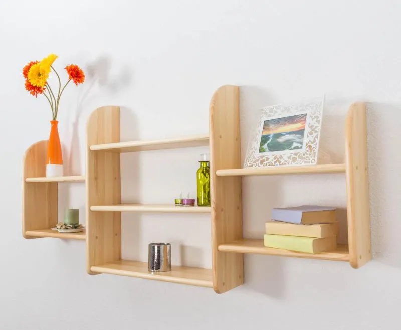Hängeregal, Wandregal, Bücherregal - 150 cm breit, Kiefer Massivholz, Farbe: Natur Abbildung