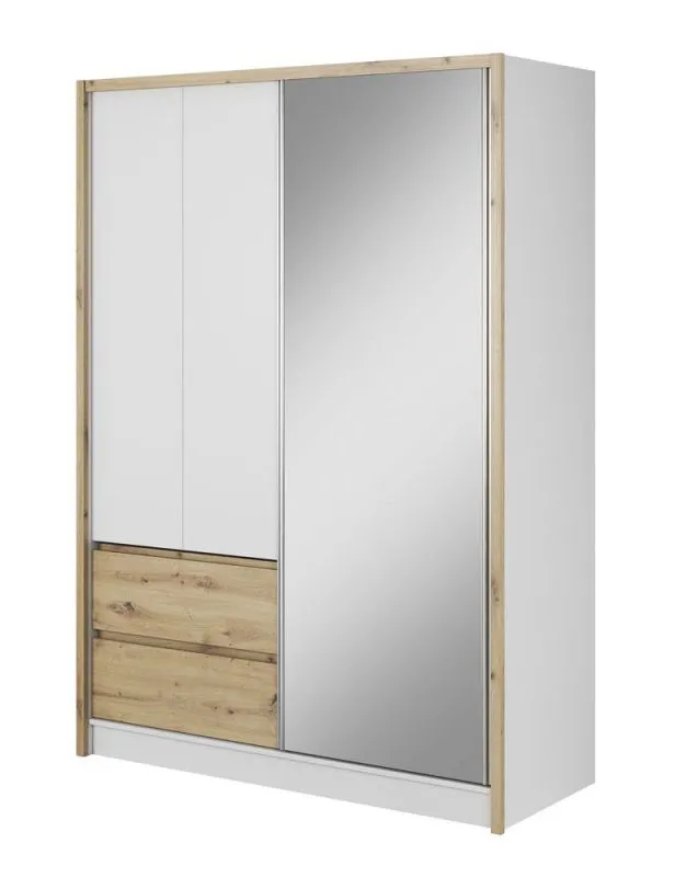 Kleiderschrank | 2 Türen | 1 Kleiderstange | 2 Schubladen | 6 Fächer | 5 Einlegeböden | 154 cm breit | MDF Abbildung