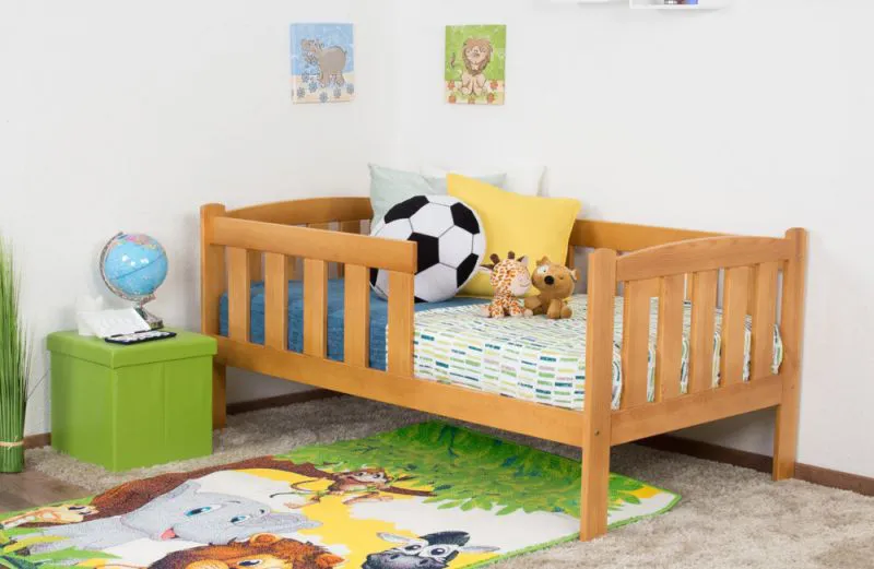 Bettrahmen für Kinder / Kinderbett 90 x 160 cm | Massivholz: Kiefer | Erle Lackiert Abbildung