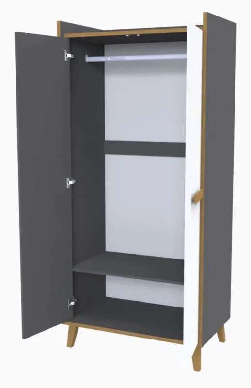 90 cm breiter Kleiderschrank mit 2 Türen | Farbe: Weiß Abbildung