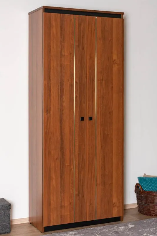 Kleiderschrank Mojokerto 24, Farbe: Walnuss / Schwarz - Abmessungen: 194 x 80 x 39 cm (H x B x T)