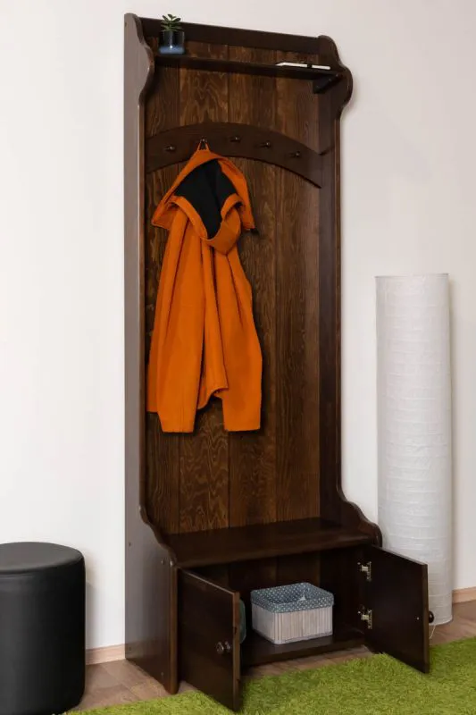 Garderobe Kiefer Massivholz 31, Walnussfarben, 200 x 72 x 37 cm, mit 1 Ablage und 5 Haken, einfache und rasche Montage, robust und langlebig