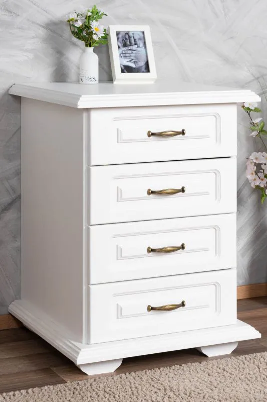 Schmale Kommode Kiefer Massivholz Pipilo 25, in Weiß, 73 x 53 x 54 cm, mit 4 Schubladen, sehr geräumig, langlebig und robust