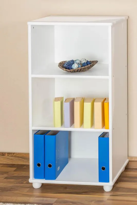 Regal, Küchenregal, Wohnzimmerregal, Bücherregal - 60 cm breit, Kiefer Holz-Massiv, Farbe: Weiß Abbildung
