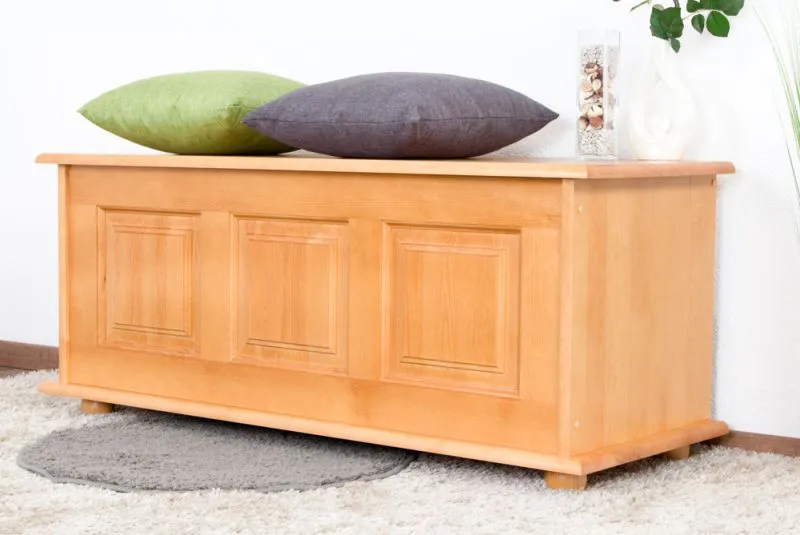 Truhe Holztruhe Kiefer massiv Vollholz Erlefarben 180 – 50 x 120 x 48 cm (H x B x T), Sitztruhe
