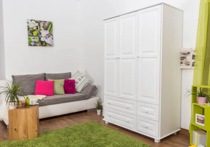 Echtholz Schrank, Farbe: Weiß 190x120x60 cm Abbildung