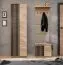 Garderobe Komplett - Set F Angvik, 3-teilig, Farbe: Eiche / Schwarz, ein Garderobenschrank, ein Schuhschrank inkl. Sitzkissen, vier Haken