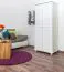 Kleiderschrank | 2 Drehtüren | 4 Fächer | mit Kleiderstange | 80 cm breit | Massivholz | Farbe: Weiß Abbildung