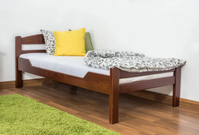 Einzelbett "Easy Premium Line" K1/2n, Buche Vollholz massiv dunkelbraun lackiert - Liegefläche: 90 x 190 cm