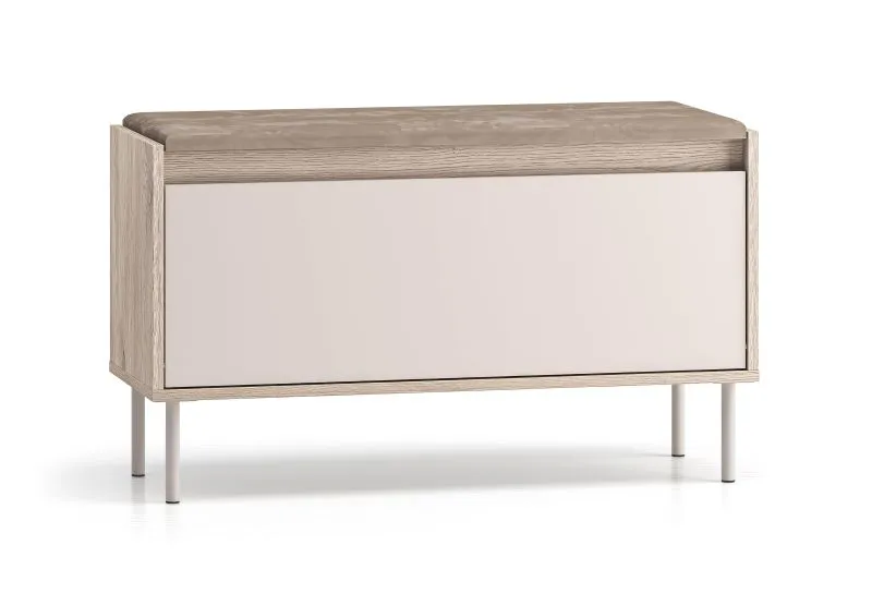 Schuhschrank | Farbe: Eiche Cremona / Kaschmir | Sitzbank | Maße: 90 x 34 x 55 cm | 1 Kipptür | inkl. Samtpolster | 3 Fächer | Metallbeine | für den Vorraum