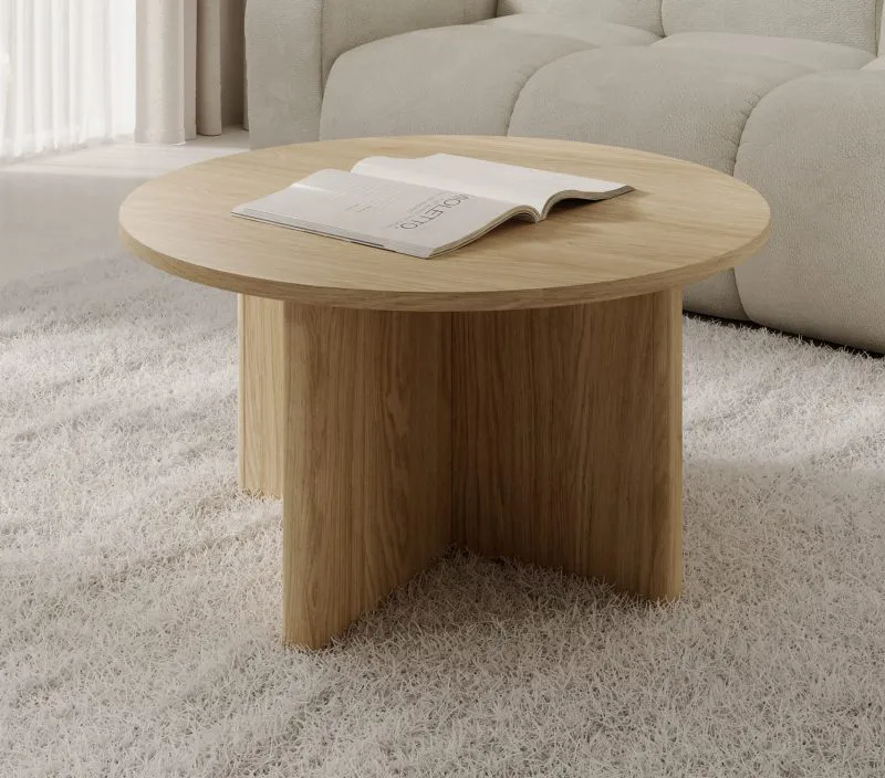 Couchtisch | Farbe: Eiche geölt | Rund | 90 x 90 x 49 cm | ABS-Kantenschutz | Kaffeetisch | hochwertig Verarbeitet | für Wohnzimmer