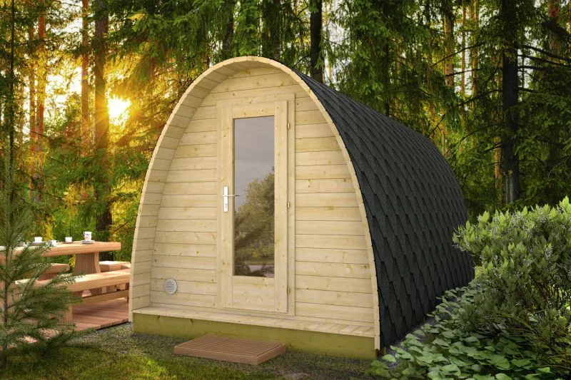 Sauna Pod Schlafkogel 14, robustes, 40 mm starke Blockbohlen, 2 Räume, Maße: 238 x 477 x 241, Hartglas, 11,4 m², Leimholz, Saunabänke