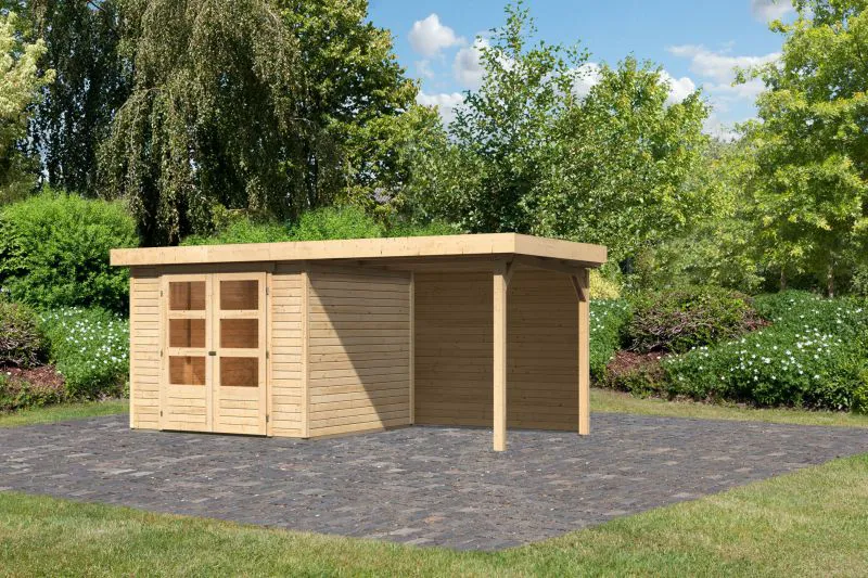 Gartenhaus SET naturbelassen mit Schleppdach 2,4 m Breite, Rückwand, Grundfläche: 5,76m²
