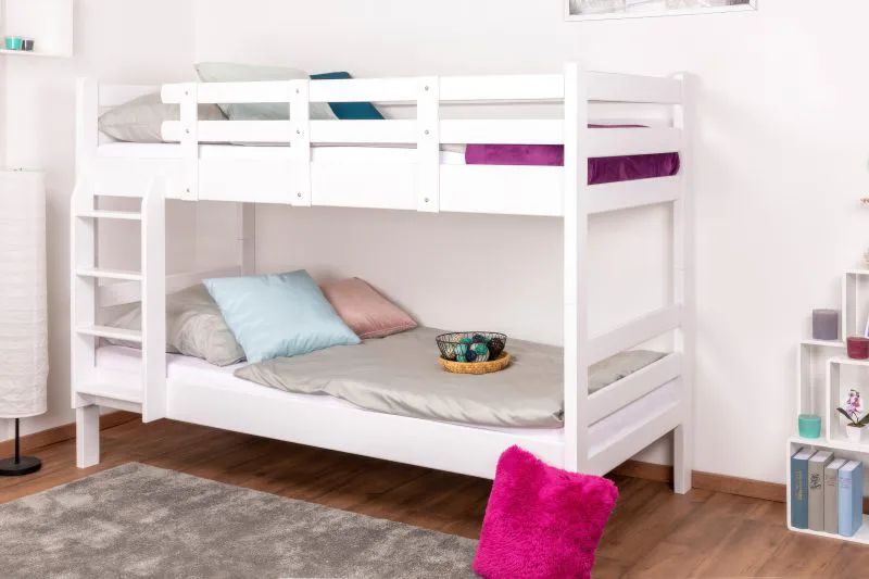 Stockbett für Erwachsene "Easy Premium Line" K20/n, Kopf- und Fußteil gerade, Buche Vollholz massiv Weiß - 90 x 200 cm (B X L), teilbar