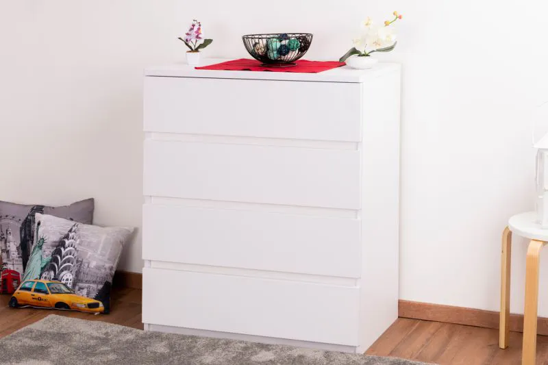 Jugendzimmer - Kommode Alard 05, Farbe: Weiß - Abmessungen: 94 x 80 x 40 cm (H x B x T)