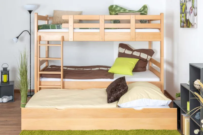 Etagenbett für Erwachsene "Easy Premium Line" K20/h inkl. Liegeplatz und 2 Abdeckblenden, Kopf- und Fußteil gerade, Buche Vollholz massiv Natur - Liegefläche: 90 x 200 cm (B x L), teilbar