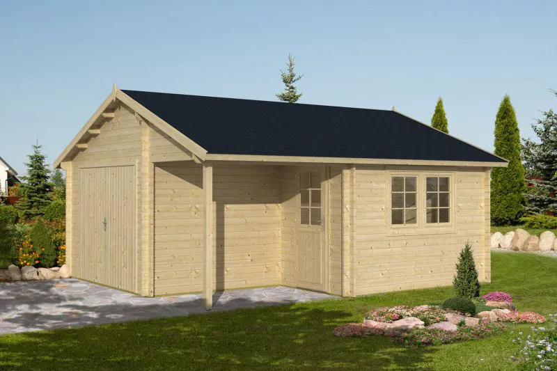 Holzgarage Geishorn - 70 mm Blockbohlenhaus, Grundfläche: 27,5 m², Satteldach