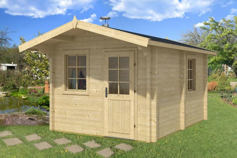 Saunahaus Reifhorn inkl. Fußboden - 70 mm Blockbohlenhaus, Grundfläche: 10,7 m², Satteldach
