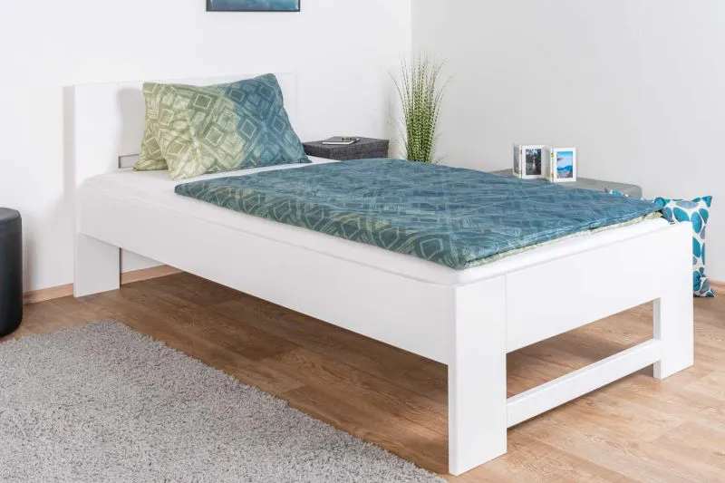 Einzelbett, langlebiges Gästebett Buche Massivholz 111, Weiß, inkl. Lattenrost, Matratzenmaße 100 x 200 cm