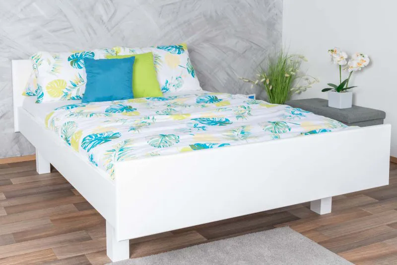 Elegantes Doppelbett Buche Massivholz 116, Gästebett in Weiß, inkl. Lattenrost, Liegefläche 160 x 200 cm, rascher Aufbau, hohe Holzqualität, robust
