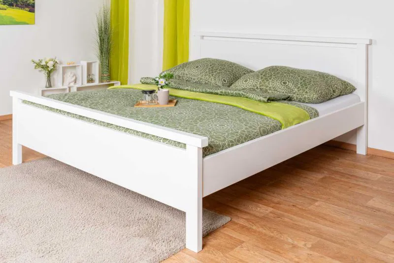 Modernes Doppelbett Kiefer Massivholz 69, Gästebett in Weiß, inkl. Lattenrost, Liegefläche 180 x 200 cm, professionell verarbeitet, hohe Stabilität