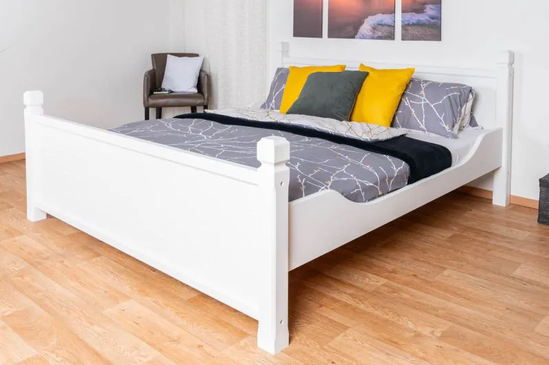 Weißes Doppelbett Kiefer Vollholz 98, Gästebett inkl. Lattenrost - Matratzenmaße 180 x 200 cm, ansprechendes Design, gut kombinierbar, langlebig