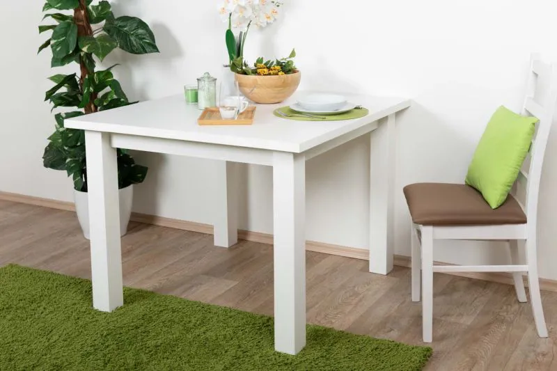 Tisch Kiefer massiv Vollholz weiß lackiert Junco 239C (eckig) - 100 x 100 cm (B x T)