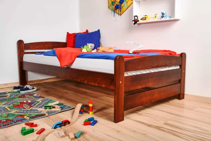 Kinderbett 100 x 200 cm | Massivholz: Kiefer | Nuss Lackiert Abbildung