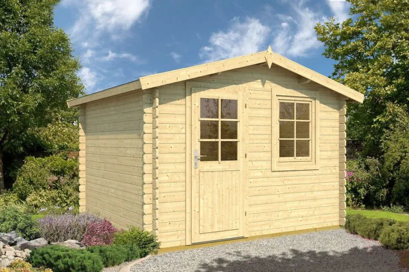 Gartenhaus 3,5 x 3,2 Meter (inkl. Dach) | Natur | Satteldach | 28 mm Blockbohlen Abbildung