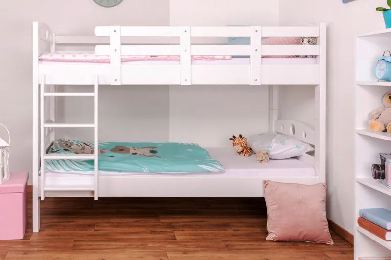 Massivholz Etagenbett für Kinder und Jugendliche | Matratzenmaß: 90 x 200 cm | Weiß Lackiert | umbaubar in 2 Einzelbetten | Premium-Qualität | inkl. Rollroste Abbildung