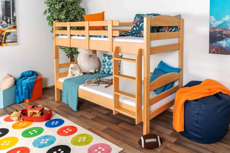 Massivholz Etagenbett für Kinder und Jugendliche | Matratzenmaß: 90 x 190 cm | Natur Lackiert | umbaubar in 2 Einzelbetten | Premium-Qualität | inkl. Rollroste Abbildung