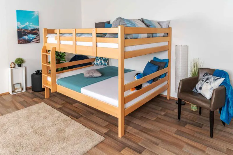 Kinder-Etagenbett 160 x 200 cm (umbaubar) | Massivholz: Buche | Natur Lackiert | umbaubar in 2 Einzelbetten | inkl. Rollroste Abbildung