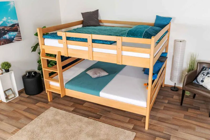 Breites Jugendetagenbett 160 x 200 cm | Massivholz: Buche | Natur Lackiert | umbaubar in 2 Einzelbetten | Premium-Qualität | inkl. Rollroste Abbildung