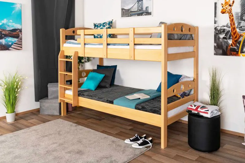 Kinderetagenbett 90 x 190 cm | Massivholz: Buche | Natur Lackiert | umbaubar in 2 Einzelbetten | Premium-Qualität | inkl. Rollroste Abbildung