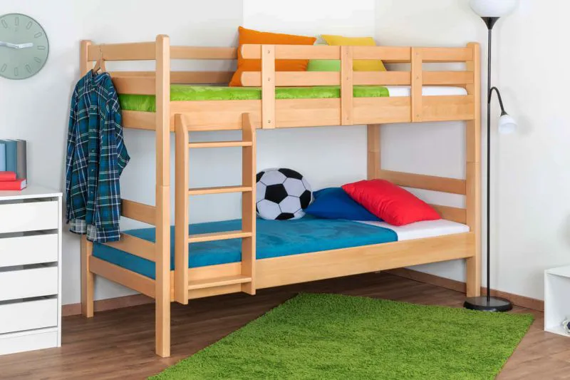 Kinderetagenbett 90 x 200 cm | Massivholz: Buche | Natur Lackiert | umbaubar in 2 Einzelbetten | Premium-Qualität | inkl. Rollroste Abbildung