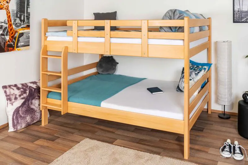 Kinderetagenbett 140 x 200 cm | Massivholz: Buche | Natur Lackiert | umbaubar in 2 Einzelbetten | Premium-Qualität | inkl. Rollroste Abbildung