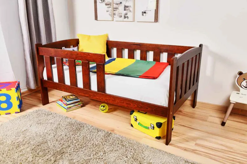 Bettrahmen für Kinder / Kinderbett 90 x 160 cm | Massivholz: Kiefer | Nuss Lackiert Abbildung