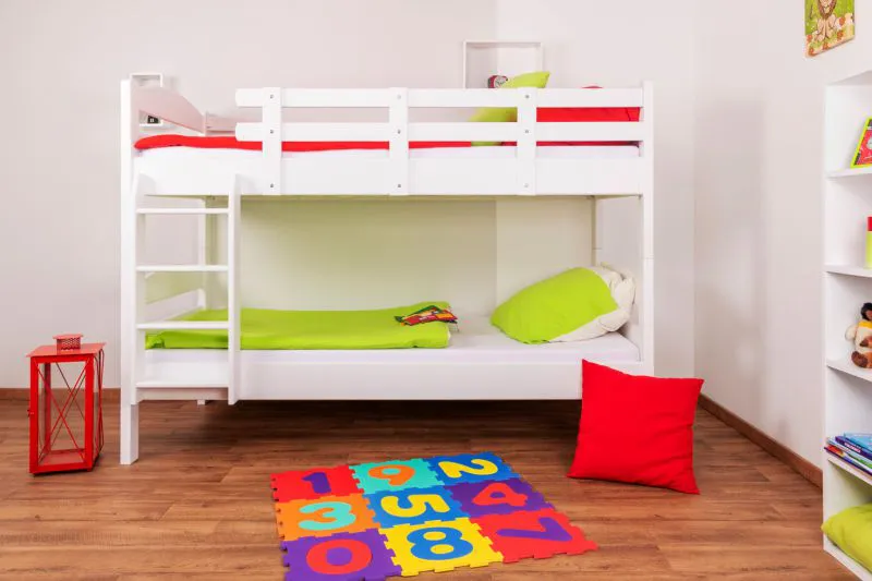 Jugendetagenbett 90 x 200 cm | Massivholz: Buche | Weiß Lackiert | umbaubar in 2 Einzelbetten | Premium-Qualität | inkl. Rollroste Abbildung