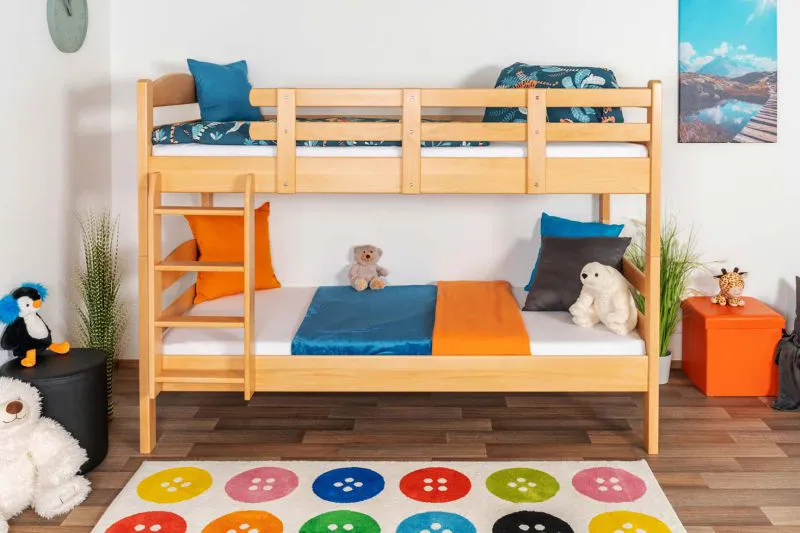 Jugendstockbett 90 x 200 cm | Massivholz: Buche | Natur Lackiert | umbaubar in 2 Einzelbetten | Premium-Qualität | inkl. Rollroste Abbildung