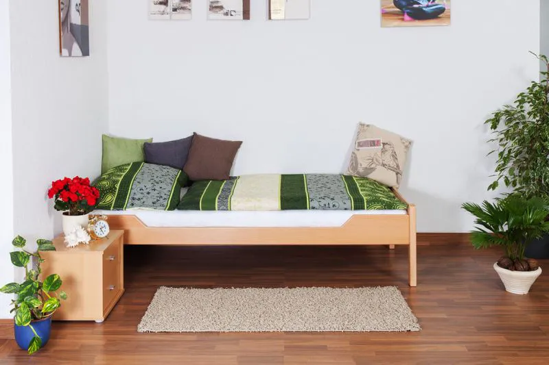 Bettrahmen für Kinder / Kinderbett 90 x 190 cm | Massivholz: Buche | Natur Lackiert | besonders hohe Qualität Abbildung