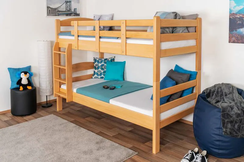 Jugendstockbett 90 x 200 cm | Massivholz: Buche | Natur Lackiert | umbaubar in 2 Einzelbetten | Premium-Qualität | inkl. Rollroste Abbildung
