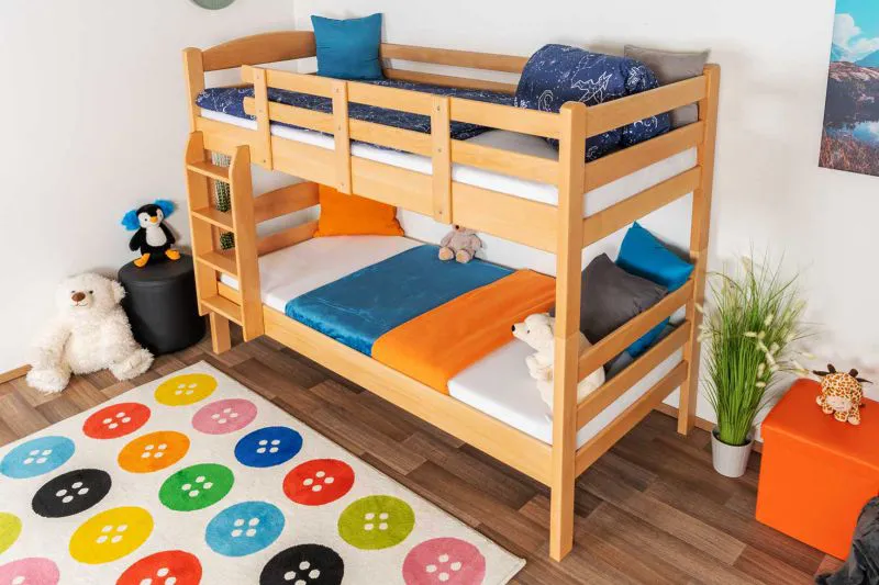Jugendetagenbett 90 x 200 cm | Massivholz: Buche | Natur Lackiert | umbaubar in 2 Einzelbetten | Premium-Qualität | inkl. Rollroste Abbildung